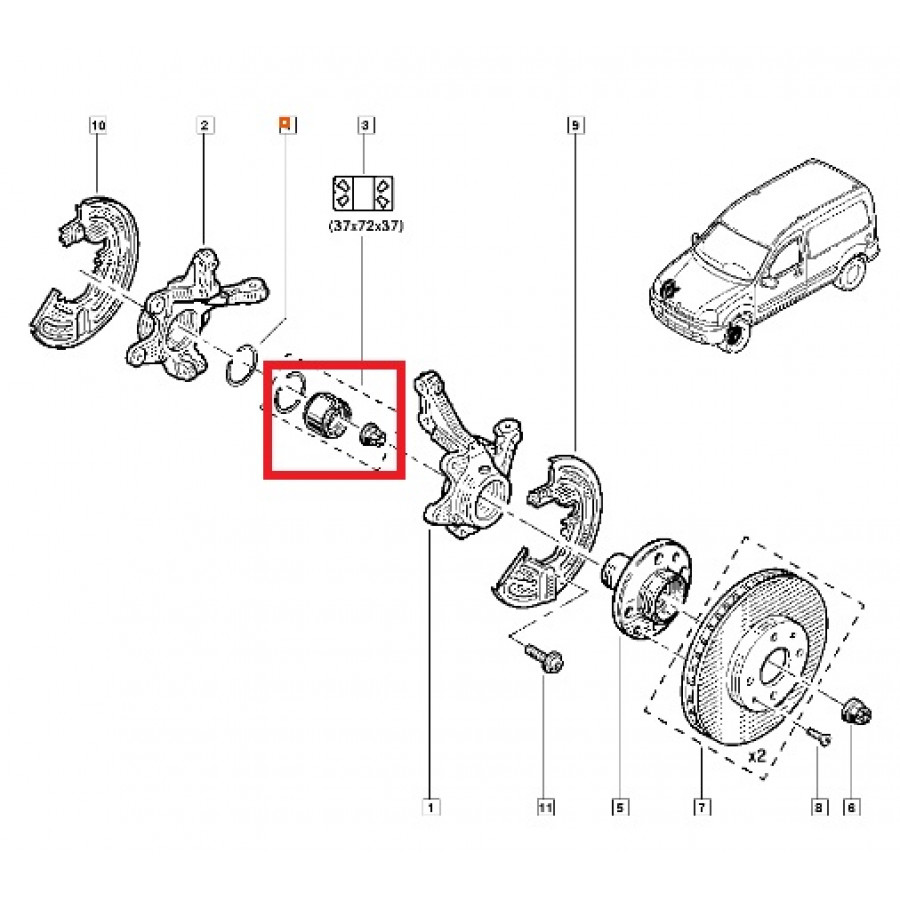 SNR R155.62 - Передний подшипник ступицы Renault Kangoo 1997-2008